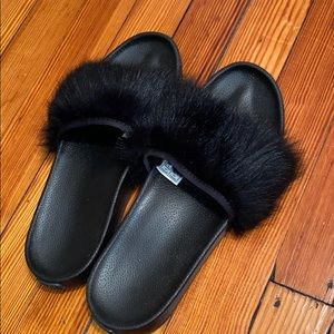 Ugg black fur slides
